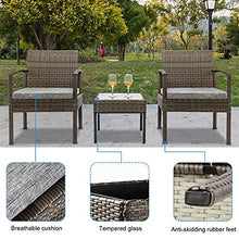DUYHBAWRS in Stock 3 Piece Patio Furniture Set Wicker Rattan Outdoor Conversation 2 Cushioned Chairs & End Table