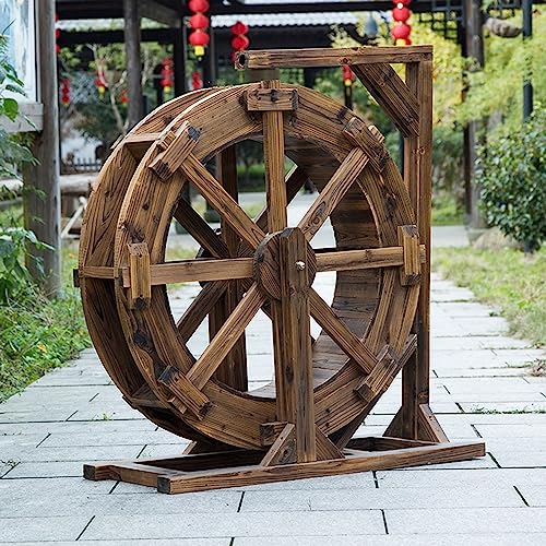 Water Feature Waterfall Fountain,Garden Ornamental Waterwheel Fountain,Yard Decorative Indoor Outdoors,Wooden Water Wheel,Vintage Rustic Feng Shui Wheels Fountain,for Patio Backyard Porch Pond Pool (
