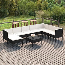 Heofavd 9-Piece Modular Patio Furniture Set in Matte Black PE Rattan Outdoor Sectional Sofa with Cream Cushions Square Table Seats 9 for Garden Balcony Backyard and Terrace