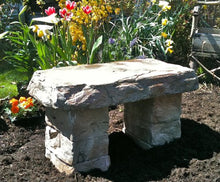 "Garden Bench" Cast Stone Granite Rock Bench 3 Piece, Patio Furniture, Concrete Bench Hand Sculpted Rustice Garden Decor