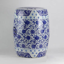 LINKIO Garden Stool Decorative Garden Stools Blue and White Tangled Lotus with Coin Hole Cool Stool Ceramic Pier Bathroom Shoe Bench Home Living Room Craft Bottle Ornaments Ottomans