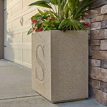 PolyStone Monogram B Tall Modern Outdoor Planter, 23" W x 18" D x 30" H – Lightweight Weather Resistant Vertical Planter for Patio, Entryway & Indoor Décor, Beige