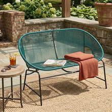 Seeheool CONDESSA Outdoor Patio Wicker Love SEAT, Green PE Rattan & Iron Frame, Set of 1