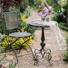 MHJKHG Patio Side Table w/Chair, Outdoor Round Metal Coffee Table & Garden Stool, Weather-Resistant End Table & Bistro Table for Indoor, Yard, Garden
