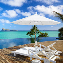 California Umbrella 9' Round Aluminum Patio Umbrella, Crank Lift, Collar Tilt, White Pole, Natural