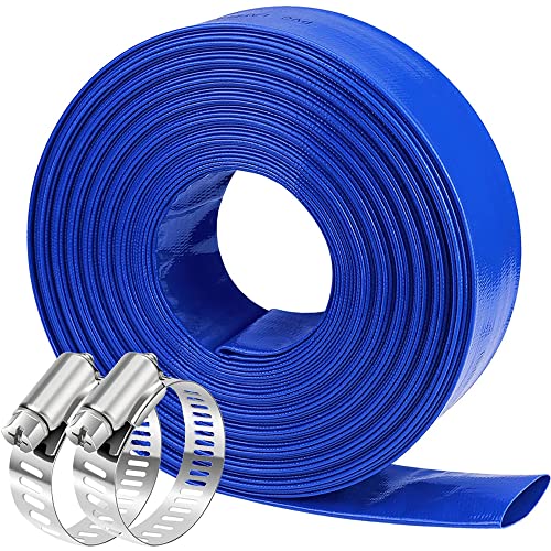 ZCBYBT Heavy Duty Backwash Pool Hose Flat Water Discharge Hose with Clamp Weather Resistant,1inch,50m