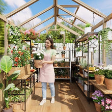 6x8 FT Greenhouse - Large Wooden Greenhouses for Outdoors, Heavy Duty Spruce Frame Greenhouse with PC Panels, Adjustable Roof Vents & Lockable Door, Walk-in Green Houses for Garden, Backyard, Patio