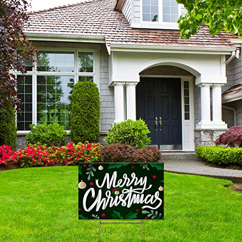 Yard Sign Merry Christmas Happy Holidays Lawn Decoration 18" x 12" with 15-inch Heavy Duty Stake
