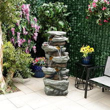 Alpine Corporation TZL410 48" Multi Level Rock Waterfall Fountain with LED Lights, Stunning Outdoor Cascading Water Feature for Garden, Patio, Backyard & Lawn Decor, Gray