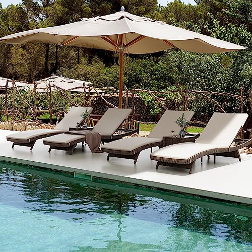 Pamapic 6-Piece Patio Chaise Lounge Set with Adjustable Backrest and Removable Cushion Beige