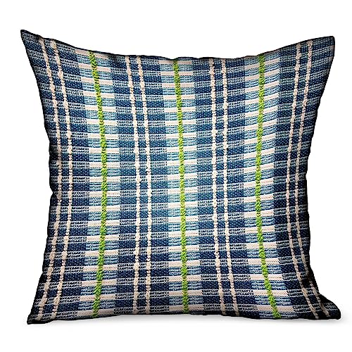 Plutus Brands Garden Tassel Blue Stripes Luxury Outdoor/Indoor Throw Pillow