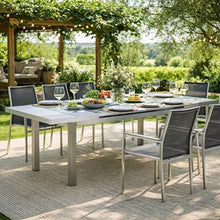 Benzara Kylo 90 Inch Extendable Dining Table, Smooth Gray Aluminum Frame, Outdoor