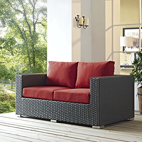 Modway Sojourn Wicker Rattan Outdoor Patio Loveseat Canvas Red