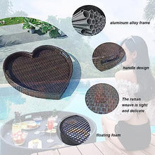 Round Perforated Water Floating Breakfast Tray, Large-Capacity Rattan Dinner Plate, Home Pool Villa Fruit Basket, Outdoor Party Photo,Brown,80CM