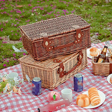 Storage Basket,Wicker Picnic with Utensils Cutlery, Willow Hamper Service Gift Set for 2 Persons, Outdoor Hand Woven for Valentine Day, Birthday