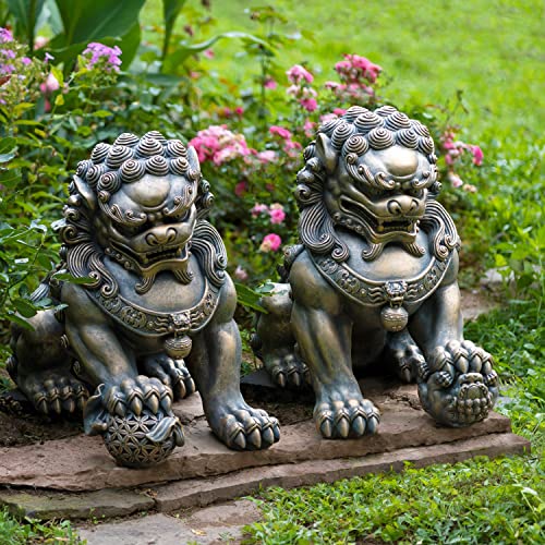 Zaer Ltd. Set of 2 Chinese Fu Dog Lion Sentry Statues (Large 24.5" Tall Size (Set of 2))