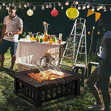 Large Outdoor Fire Pits, 32in Square Bonfire Firepit, Wood Burning Fireplace Stove w/Spark Cover Screen & Poker & Grill Grate, for Patio/Camping/Backyard/BBQ/Garden/Bonfire