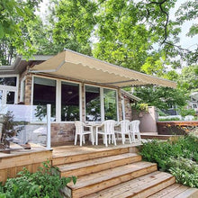 ALEKO Electric Patio Awning Caribbean White Frame 16x10 Sand Beige