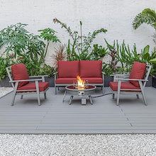 LeisureMod Walbrooke Modern Aluminum 5-Piece Patio Conversation Set with Fire Pit Table Red