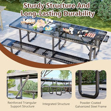 8 Ft Heavy Duty Metal Picnic Table with Umbrella Hole, Seats 10, Black