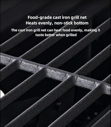 Built-in Charcoal BBQ Grill with Thermometer, 6-Level Adjustable Tray, Cast Iron Grates, Front Charcoal Door, 4-Layer Coated Steel, 74×42cm Cooking Area for Outdoor Patio Use