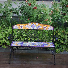 BENGAOTH-O Outdoor Benches, Mexican Style Outdoor Bench, 41.3" Double People Garden Leisure Bench, Metal Frame and Hand Painted Ceramic Seats, for Patio Yard Park Balcony,for Patio,Park,Lawn