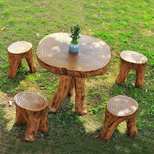LLZJDDPLY Rustic Tree Stump Patio Table and Stools Set, Resin Wood-Like Outdoor Bistro Set, Weatherproof Garden Furniture with 2/3/4/5 Stools for Backyard Balcony Deck(1 Table+4 Chairs)