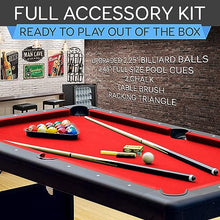 SereneLife 6-Ft Folding Pool Table - Portable Billiard Table - Includes 2X Cue Sticks, Full Set of Balls, Chalk, Brush - Foldable Pool Table for Kids and Adults (Red)