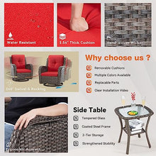 MeetLeisure 8-Piece Wicker Patio Furniture Set with Sofa, Swivel Rocking Chairs, Ottomans, and Side Table Red