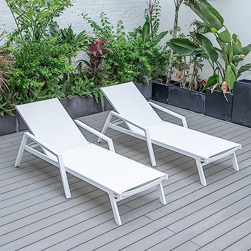LeisureMod Modern White Sling Chaise Lounge Chair Set of 2