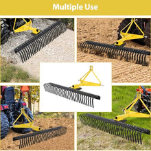 Hipicute 5 Ft Landscape Rock Rake, 3 Point Attach Rake with 360 Degree Rotation Tow-Behind Garden Tool for Compact Tractors, Category 1