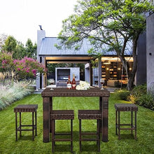 5 PCS Outdoor Bar Set, Patio Stools & Patio Bar Chairs, Outdoor Bar Stools, Bar Chair and Bar Height Table，All Weather Wicker Bar Furniture Set for Garden,Yard, Outdoor Chair and Table