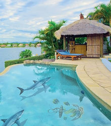Custom Mosaics, Inc. Great White Shark Porcelain Pool Mosaic 60" x 28" Blue