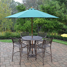 Oakland Living Elite Bar Set with Table, 4 Bar Stools, Wooden Umbrella, Metal Stand Antique Bronze