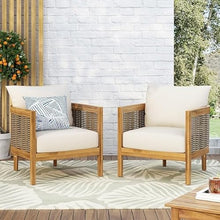 Merax Outdoor Acacia Wood Wicker Club Chair Set of 2 with Cushion Beige
