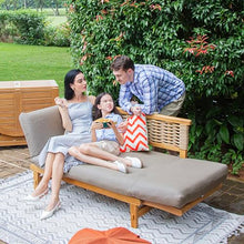 Cambridge Casual Auburn Teak Wood Outdoor Convertible Sofa Daybed – 3-in-1 Patio Couch, Outdoor Futon Sofa Bed & Chaise Lounge with Honey Brown All-Weather Wicker & Cast Shale Cushion