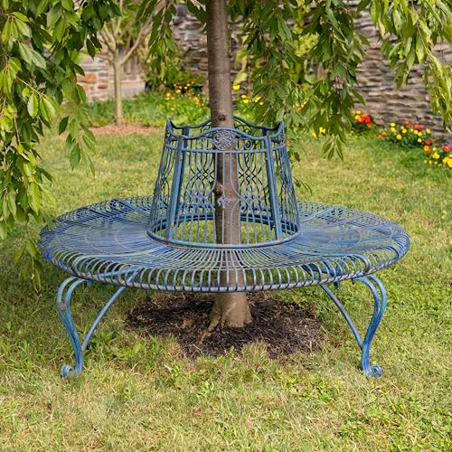Zaer Ltd. International Victorian Style Round Metal Tree Bench in Victorian Style Paris 1968" (Cobalt Blue)