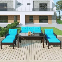 UOPYNE Outdoor Furniture Set, Outdoor Furniture,Patio Conversation Sets, 6-Piece Outdoor Patio PE Wicker Rattan Sofa Set Dining Table Set with Removable Cushions and Tempered Glass Tea Table