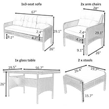 UOPYNE Outdoor Furniture Set, Outdoor Furniture,Patio Conversation Sets, 6-Piece Outdoor Patio PE Wicker Rattan Sofa Set Dining Table Set with Removable Cushions and Tempered Glass Tea Table