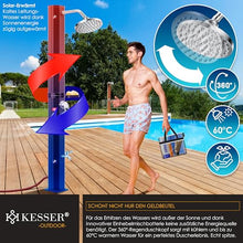 KESSER Solar Shower 40 Litre Solar Garden Shower with Metal Shower Shelf & Protective Cover Hot Water Max 60°C Without Power Connection Pool Shower Camping Rain Shower Head and Tap Black