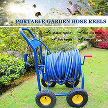 Hose Reel Cart Water Hose Cart for Outside Heavy Duty Iron Garden Trolley, Portable Hose Cart with Rollers, Household Water Pipe Storage Rack, Can Accommodate 40-100m (Color : Blue-DN20, Size : Hose