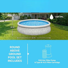12ft x 30in Round Inflatable Stacked Stone Swimming Pool Set w/Pump