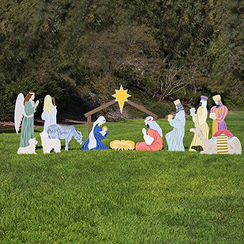 Outdoor Nativity Store Complete Nativity Scene - 12 Weatherproof Nativity Set Figures for Outdoor Christmas Decoration - Easy to Assemble & Store - Large, Colorful