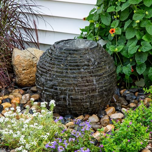 Aquascape Stacked Slate Sphere Water Fountain and Installation Kit for Yard, Landscape, and Garden, Small, 78249