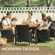 Devoko 9 PCS Acacia Wood Patio Dining Set, Black Rattan