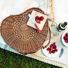 Storage Basket,Home Kitchen Picnic Heart Shaped Wicker with White Liner Foldable Double Handle Compact Design