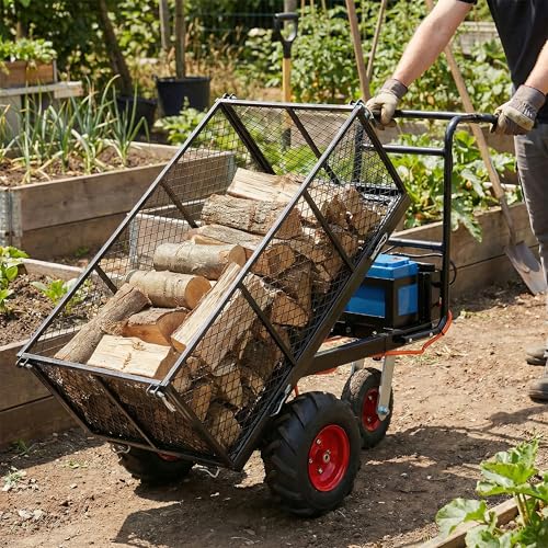 TYMMC Electric Transportation Cart 700W Motor Powered Utility Garden Dump Wagon 660 lbs Load Capacity Black Yard Cart for Lawn