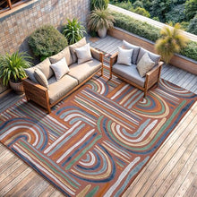 CAMILSON Indoor Outdoor Rug, Orange 10x14 Geometric Arch Striped Large Area Rugs for Patio and Home Areas, Easy-Cleaning Non-Shedding Living Room, Garden and Deck Washable Outside Carpet (10 x 14)