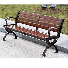 LASEVE Garden Benches, Outdoor Cast Aluminum Park Bench, Aluminum Alloy Imitation Wood Grain Leisure Bench with Backrest and Armrests, Out Suitable for Outdoor and Indoor