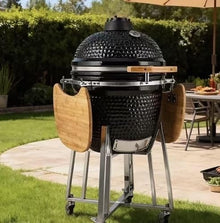 JOSOGO 21 Inch Ceramic Grill, Outdoor Charcoal Grill for Backyard, Patio & Camping, High Temperature Barbecue Grill(Black)